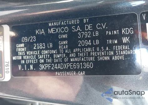 2023 Kia Forte Lxs from USA, damaged, VIN 3KPF24ADXPE691360